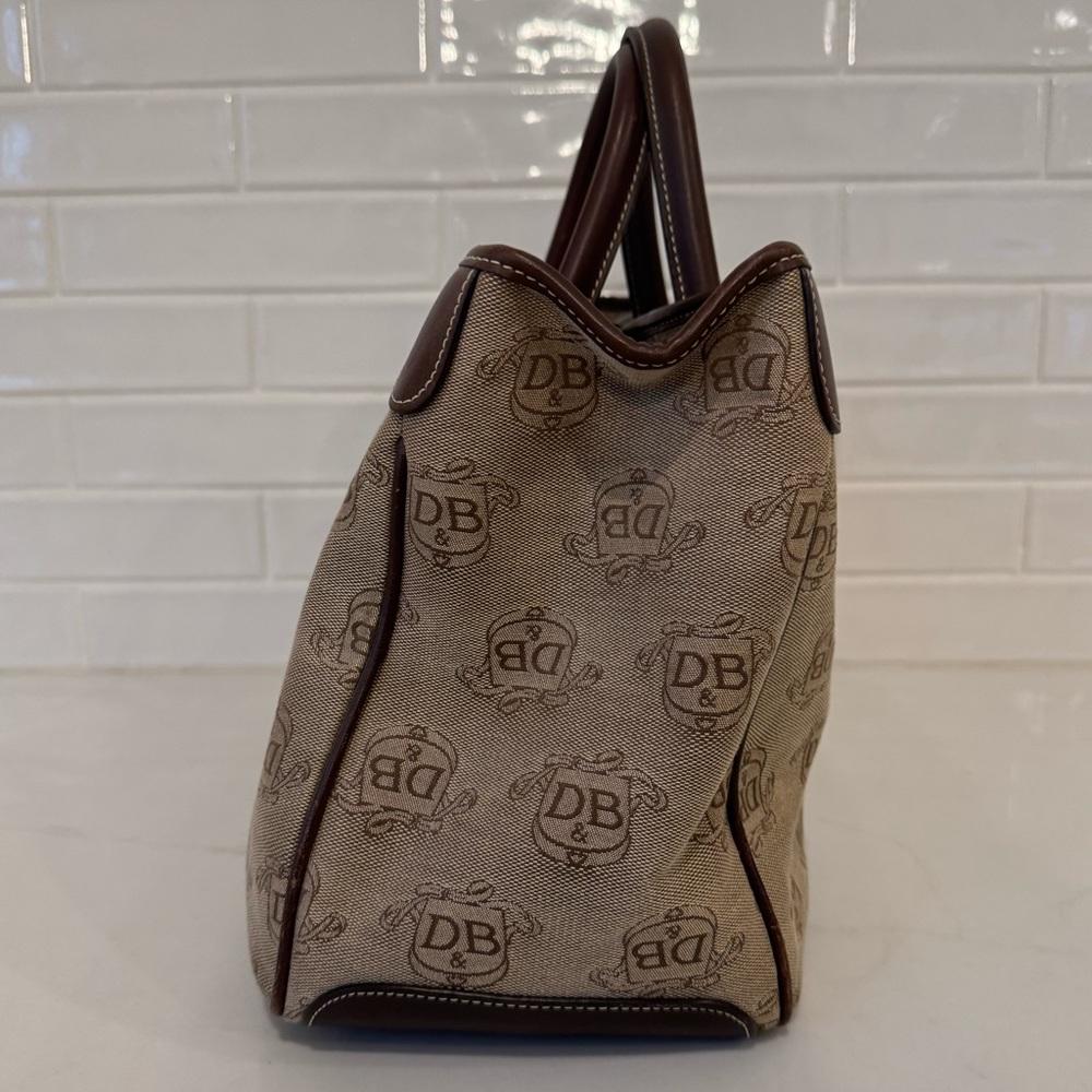 DOONEY & BOURKE Canvas Brown & Tan Leather DB Signature Tote Satchel Bag Purse - Picture 5 of 13